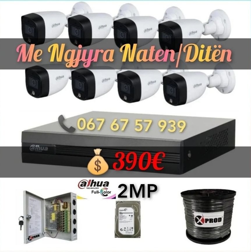 Set: Kamera Sigurie FULL-COLOR 8 Copë 2MP